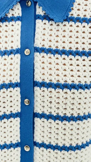 ALICE + OLIVIA Randall Pointelle Polo Cardigan Blue Iris/White | Thumbnail 6