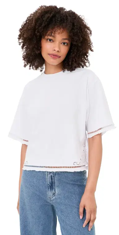 Madewell The Boxy Crop Tee in Allday Jersey Eyelet White | Thumbnail 1 Madewell The Boxy Crop Tee in Allday Jersey Eyelet White | Thumbnail 1