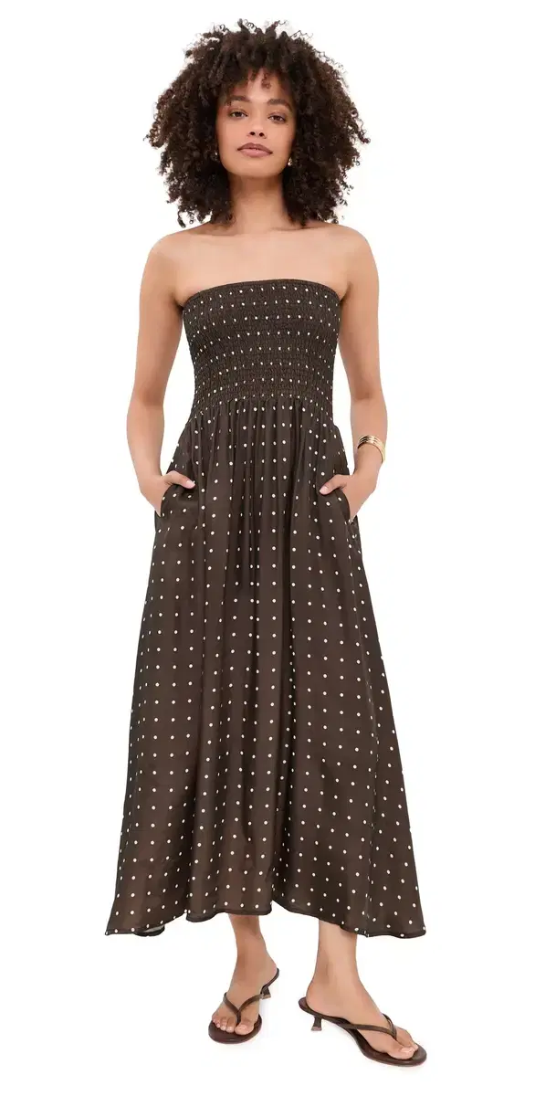 Polka Ruched Dress Chocolate
