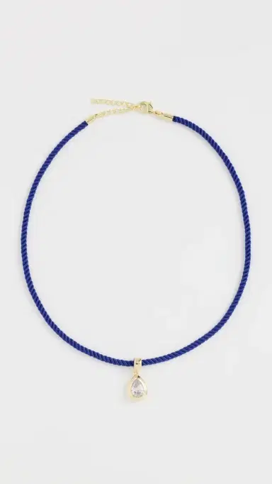 By Adina Eden Pear Bezel Pendant & Twisted Necklace Gold One Size | Thumbnail 2
