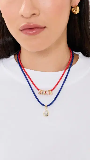 By Adina Eden Pear Bezel Pendant & Twisted Necklace Gold One Size | Thumbnail 3