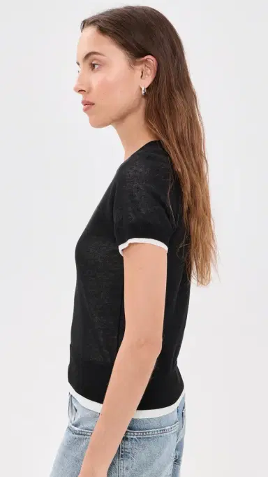 Vince Double Layer Crew Tee Black/Off White | Thumbnail 4 Vince Double Layer Crew Tee Black/Off White | Thumbnail 4