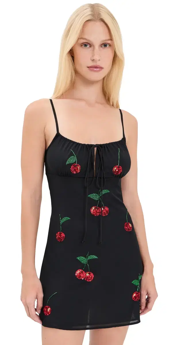 Leslie Amon Cherry lip Dress Black and Red