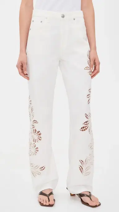 rag & bone Shea Full Straight Jeans White Floral | Thumbnail 2