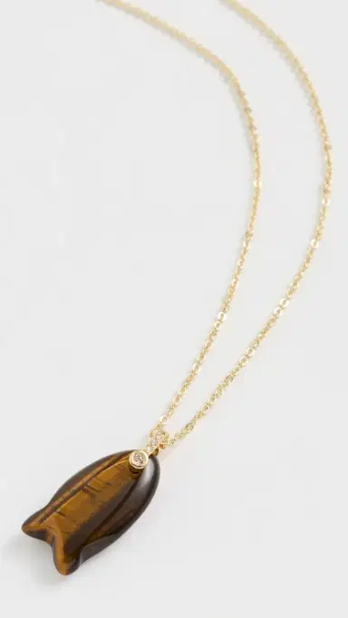 By Adina Eden Natural Stone Fish Pendant Necklace Tiger Eye One Size | Thumbnail 2