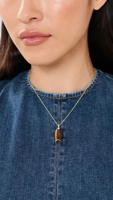 By Adina Eden Natural Stone Fish Pendant Necklace Tiger Eye One Size | Thumbnail 3
