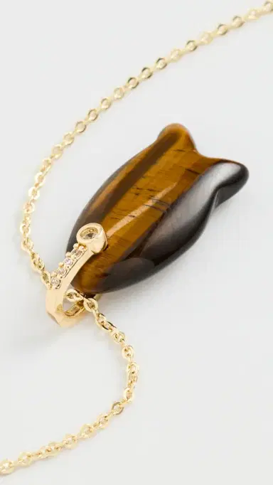 By Adina Eden Natural Stone Fish Pendant Necklace Tiger Eye One Size | Thumbnail 4