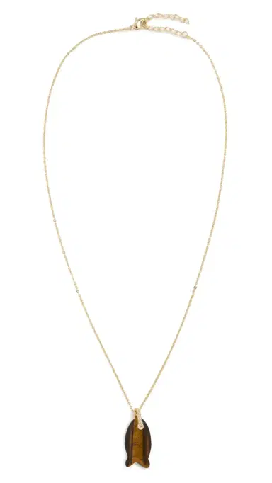 By Adina Eden Natural Stone Fish Pendant Necklace Tiger Eye One Size | Thumbnail 6