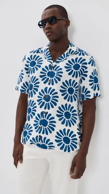 Faherty Linen Camp Shirt Antilles Blue uns | Thumbnail 2