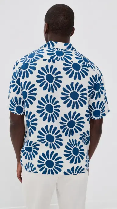 Faherty Linen Camp Shirt Antilles Blue uns | Thumbnail 3