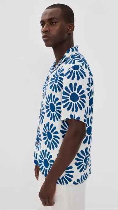 Faherty Linen Camp Shirt Antilles Blue uns | Thumbnail 4
