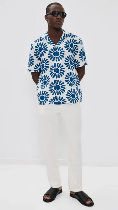Faherty Linen Camp Shirt Antilles Blue uns | Thumbnail 5