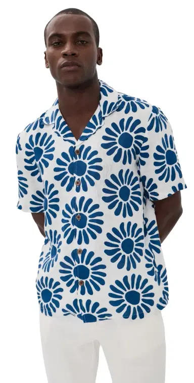 Faherty Linen Camp Shirt Antilles Blue uns | Thumbnail 1