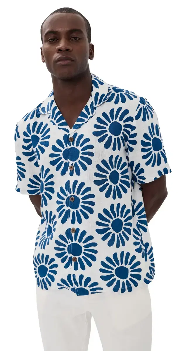 Linen Camp Shirt Antilles Blue uns