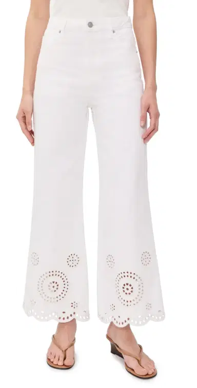 Frame The Eyelet Wide Flare Jeans White | Thumbnail 1 Frame The Eyelet Wide Flare Jeans White | Thumbnail 1