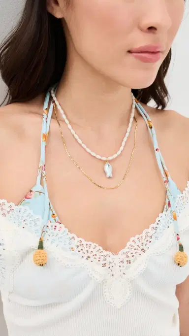 Logan Tay Mother of Pearl Beaded Fish Necklace White One Size | Thumbnail 3