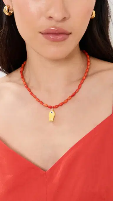 Logan Tay Orange Beaded Fish Necklace Orange One Size | Thumbnail 3
