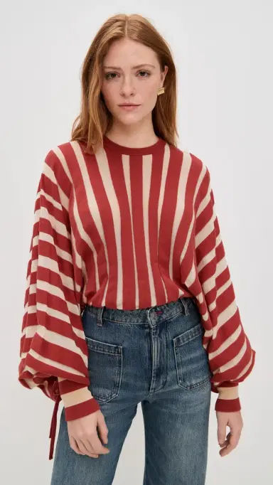 Zimmermann Rebellion Drawn Sweater Red/Cream Stripe | Thumbnail 2