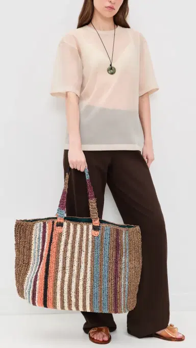 Faherty Straw Stripe Beach Tote Canyon Stripe One Size | Thumbnail 3