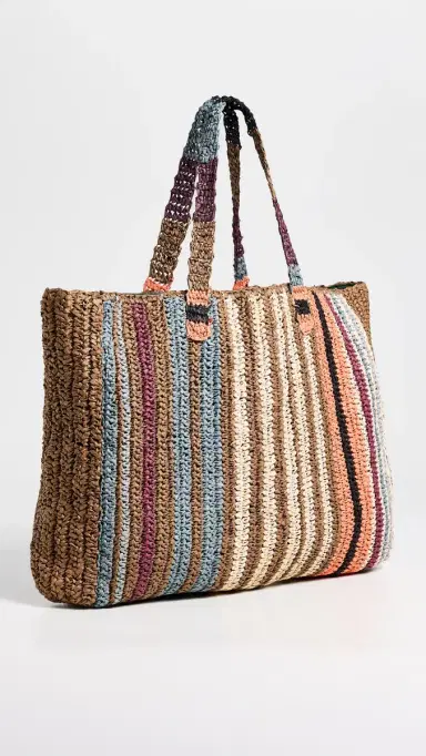 Faherty Straw Stripe Beach Tote Canyon Stripe One Size | Thumbnail 4