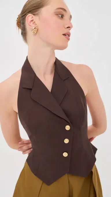 Tolu Coker Halter Waistcoat Top Brown | Thumbnail 2