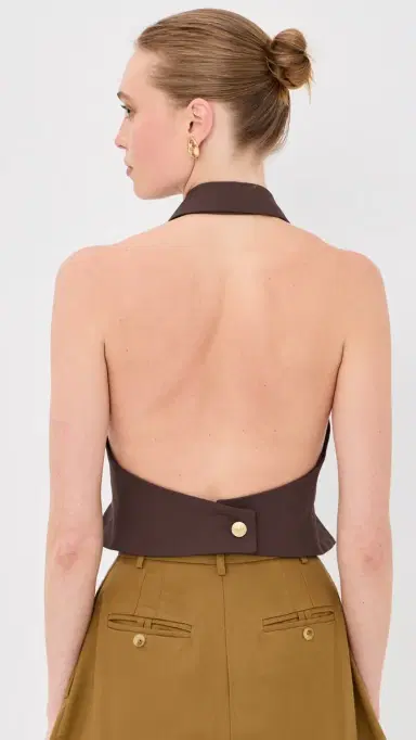 Tolu Coker Halter Waistcoat Top Brown | Thumbnail 3