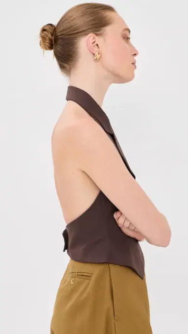 Tolu Coker Halter Waistcoat Top Brown | Thumbnail 4