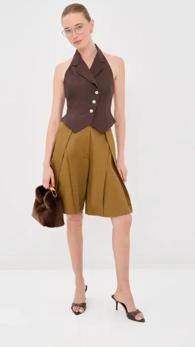 Tolu Coker Halter Waistcoat Top Brown | Thumbnail 5