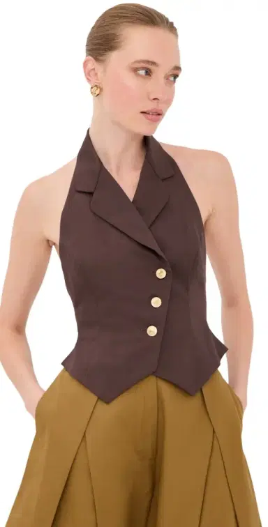 Tolu Coker Halter Waistcoat Top Brown | Thumbnail 1