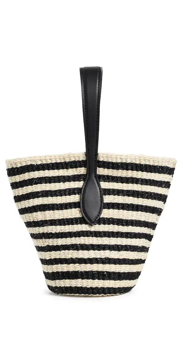 Single Handle Basket Tote Black/Cream Stripe One Size