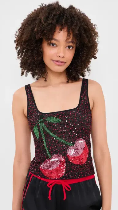Leslie Amon Cherry Tank Top Black and Red | Thumbnail 2