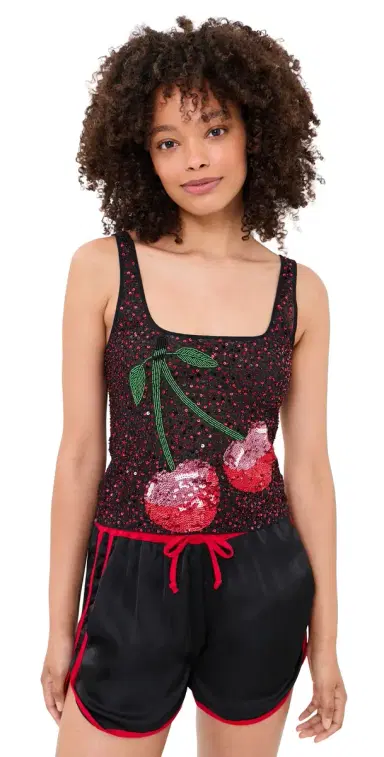 Leslie Amon Cherry Tank Top Black and Red | Thumbnail 1