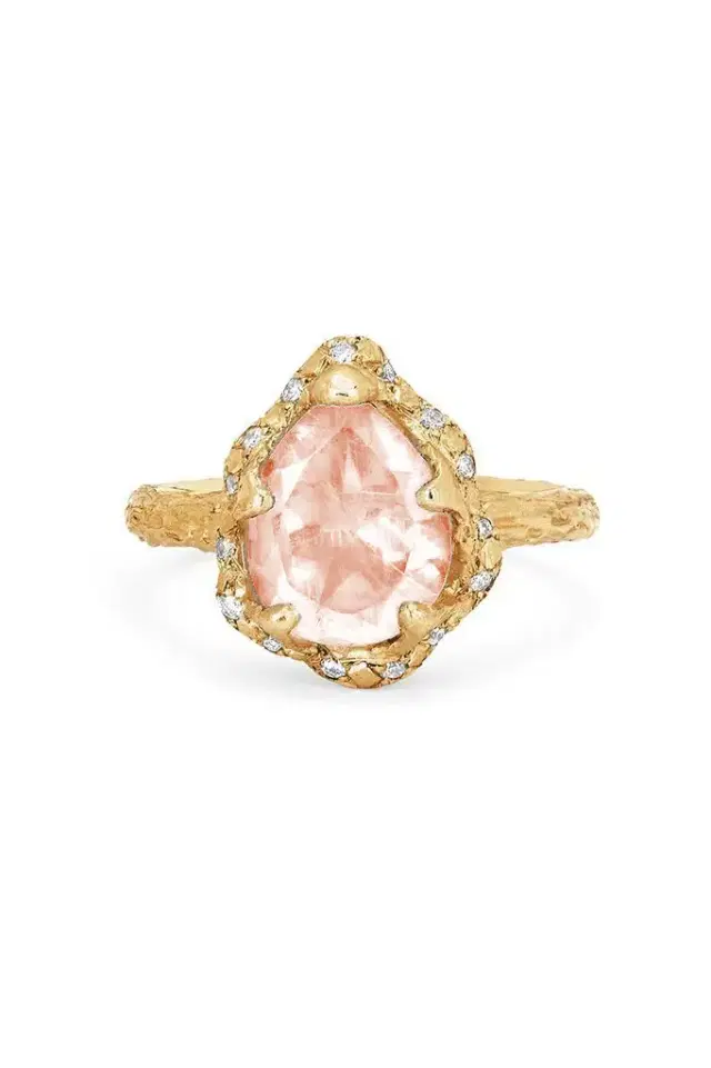 Sprinkled Diamond Morganite Baby Queen Water Drop Ring