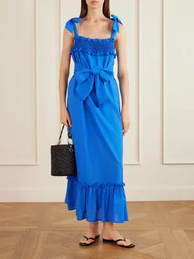 Loretta Caponi Armida Belted Ruffled Smocked Cotton-poplin Maxi Dress | Thumbnail 2 Loretta Caponi Armida Belted Ruffled Smocked Cotton-poplin Maxi Dress | Thumbnail 2