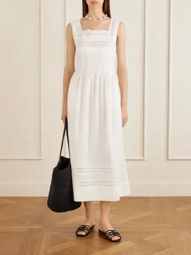 Loretta Caponi Lalla Ruched Broderie Anglaise-trimmed Cotton-poplin Maxi Dress | Thumbnail 2