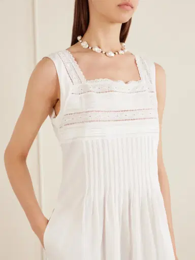 Loretta Caponi Lalla Ruched Broderie Anglaise-trimmed Cotton-poplin Maxi Dress | Thumbnail 4