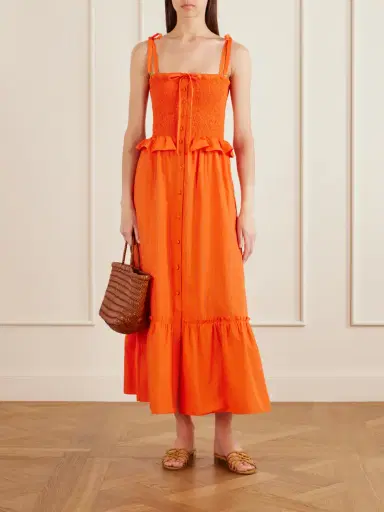 Loretta Caponi Alberica Ruffled Tiered Shirred Cotton-poplin Midi Dress | Thumbnail 2 Loretta Caponi Alberica Ruffled Tiered Shirred Cotton-poplin Midi Dress | Thumbnail 2