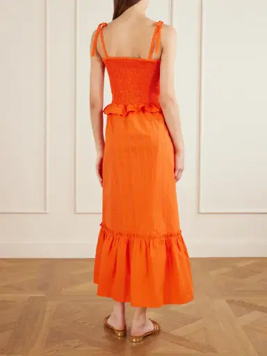 Loretta Caponi Alberica Ruffled Tiered Shirred Cotton-poplin Midi Dress | Thumbnail 3 Loretta Caponi Alberica Ruffled Tiered Shirred Cotton-poplin Midi Dress | Thumbnail 3