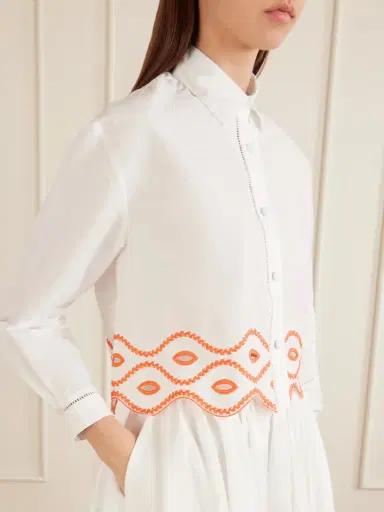 Loretta Caponi Assia Cropped Broderie Anglaise-trimmed Cotton-voile Shirt | Thumbnail 4 Loretta Caponi Assia Cropped Broderie Anglaise-trimmed Cotton-voile Shirt | Thumbnail 4