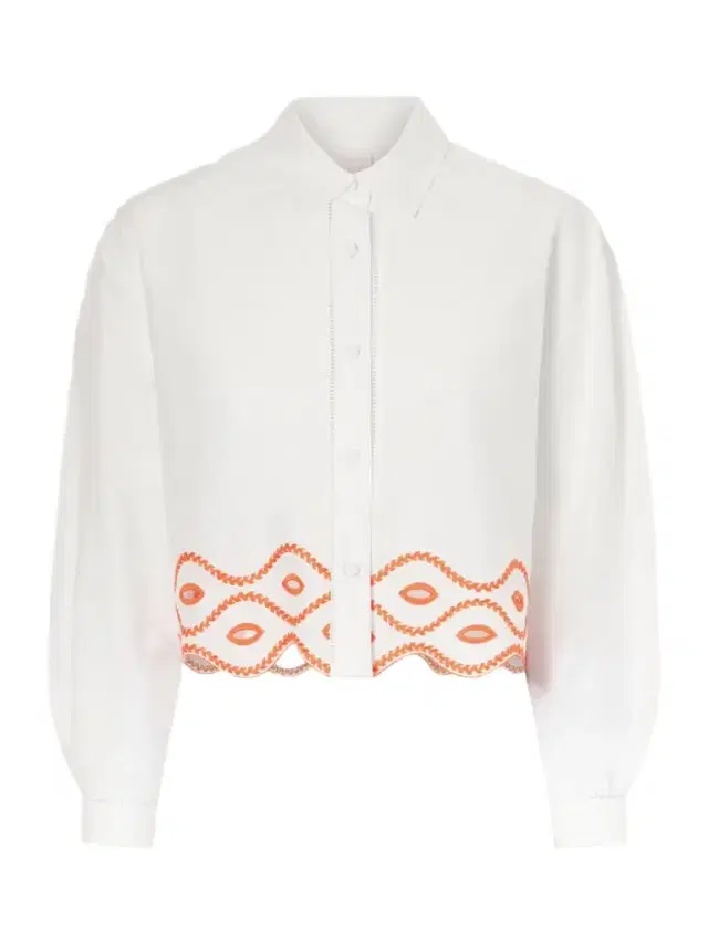 Loretta Caponi Assia Cropped Broderie Anglaise-trimmed Cotton-voile Shirt