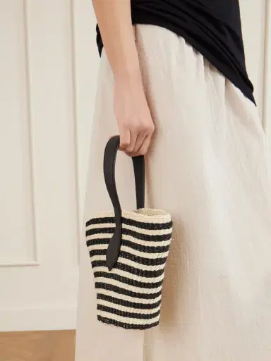 Liffner Sprout Leather-trimmed Striped Sisal Bucket Bag | Thumbnail 2 Liffner Sprout Leather-trimmed Striped Sisal Bucket Bag | Thumbnail 2