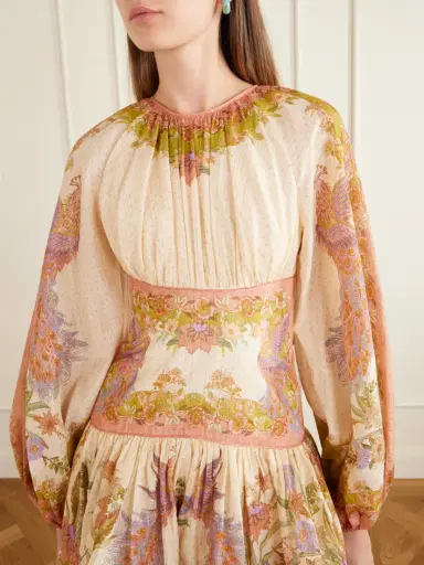 Zimmermann Indra Gathered Floral-print Metallic Cotton And Silk-blend Chartreuse Mini Dress | Thumbnail 4