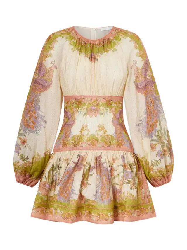 Indra Gathered Floral-print Metallic Cotton And Silk-blend Chartreuse Mini Dress