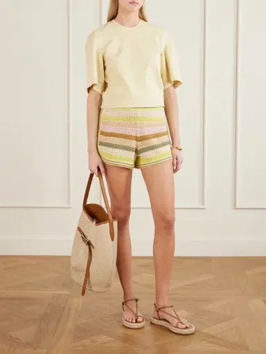 Zimmermann Indra Striped Crocheted Cotton Shorts | Thumbnail 2