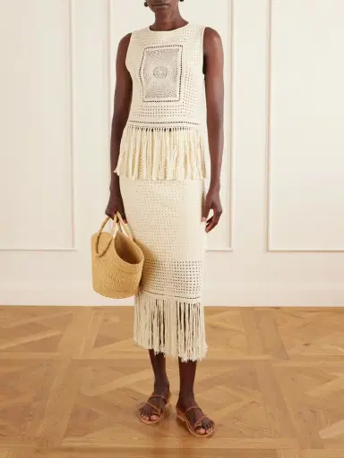 Zimmermann Indra Fringed Crocheted Cotton Maxi Skirt | Thumbnail 2