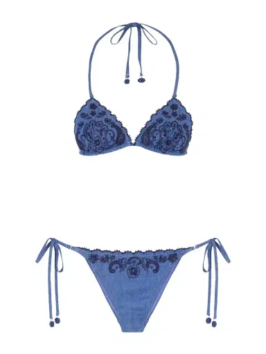 Zimmermann Aster Scalloped Embroidered Denim Bikini | Thumbnail 1 Zimmermann Aster Scalloped Embroidered Denim Bikini | Thumbnail 1