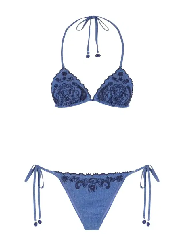 Zimmermann Aster Scalloped Embroidered Denim Bikini