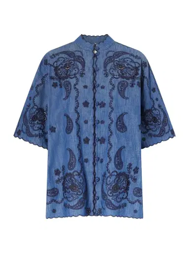 Zimmermann Aster Embroidered Denim Shirt | Thumbnail 1 Zimmermann Aster Embroidered Denim Shirt | Thumbnail 1