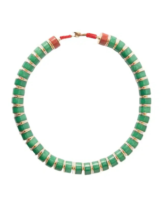 The Stone Slice Gold-tone Jade And Carnelian Beaded Necklace