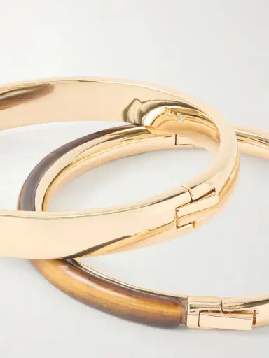 Roxanne Assoulin The Classic Stone Hinge Set Of Two Gold-tone Tiger's Eye Bangles | Thumbnail 4 Roxanne Assoulin The Classic Stone Hinge Set Of Two Gold-tone Tiger's Eye Bangles | Thumbnail 4